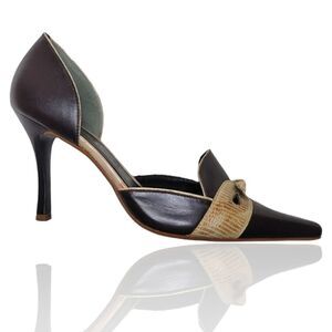 BCBGirls Leather Pointed Toe D'orsay Bow Heels